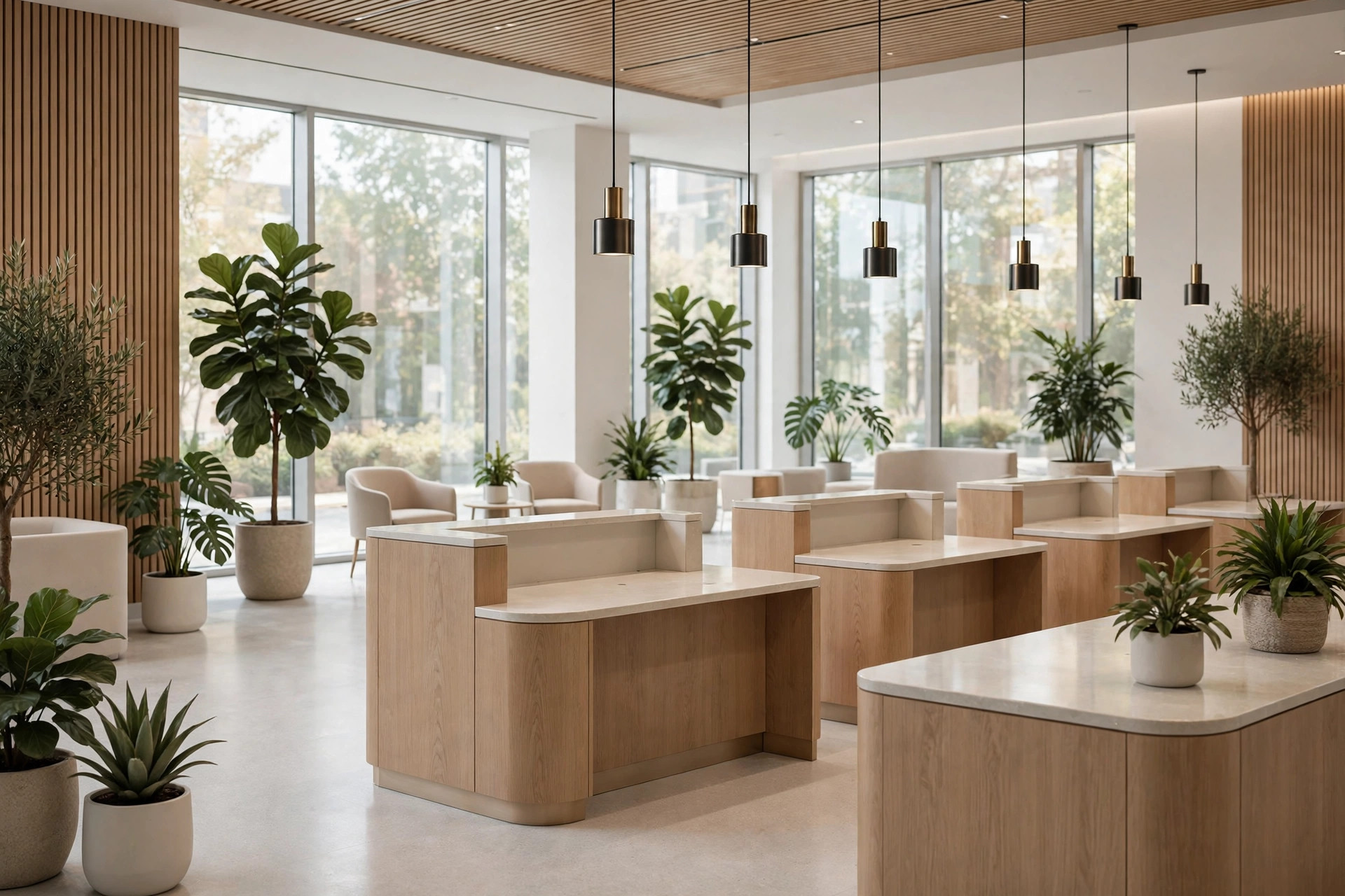 A modern bank branch interior with counters and seating shown empty, symbolising a banking career without showing any person.