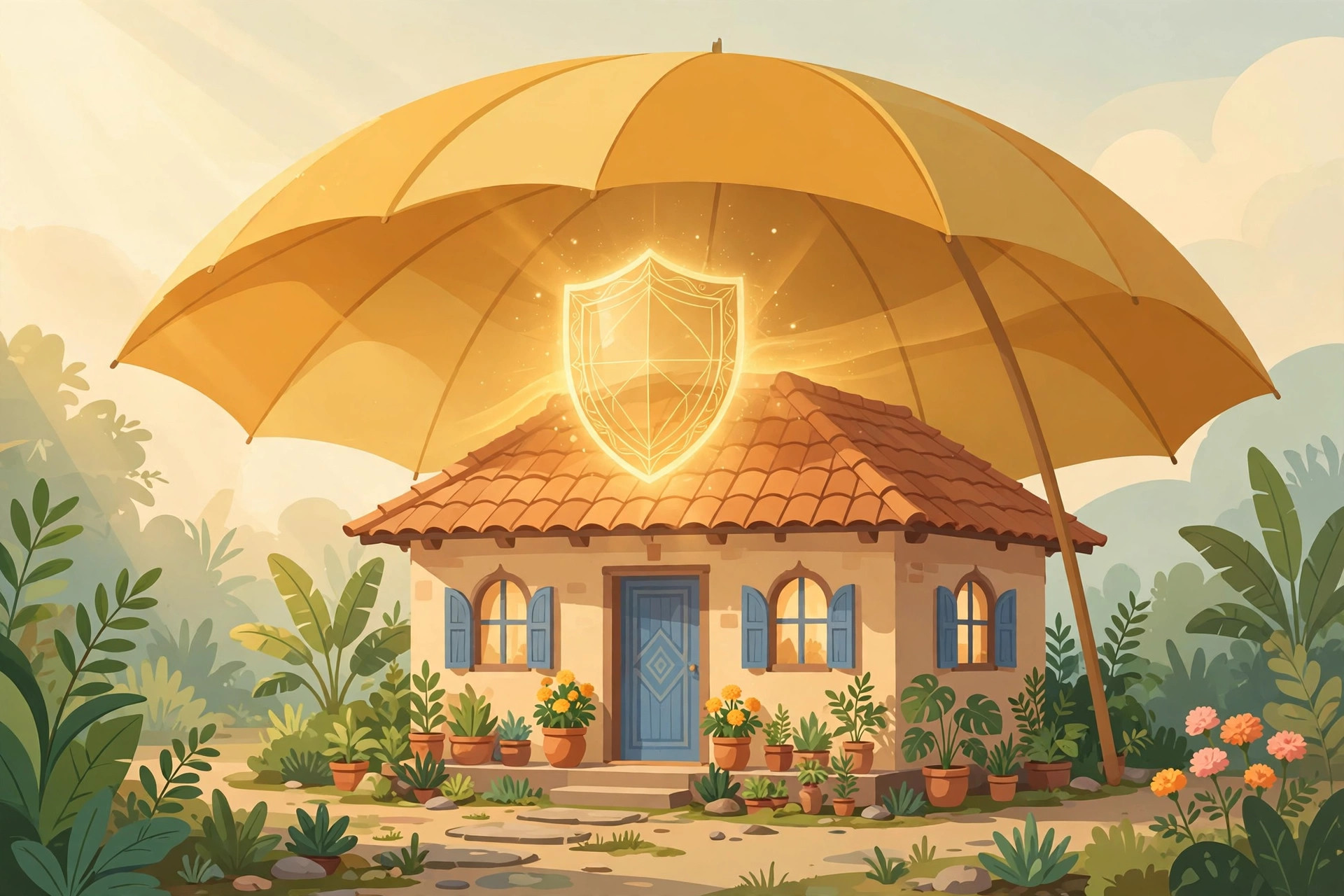Illustration of a family protected by a life insurance safety net