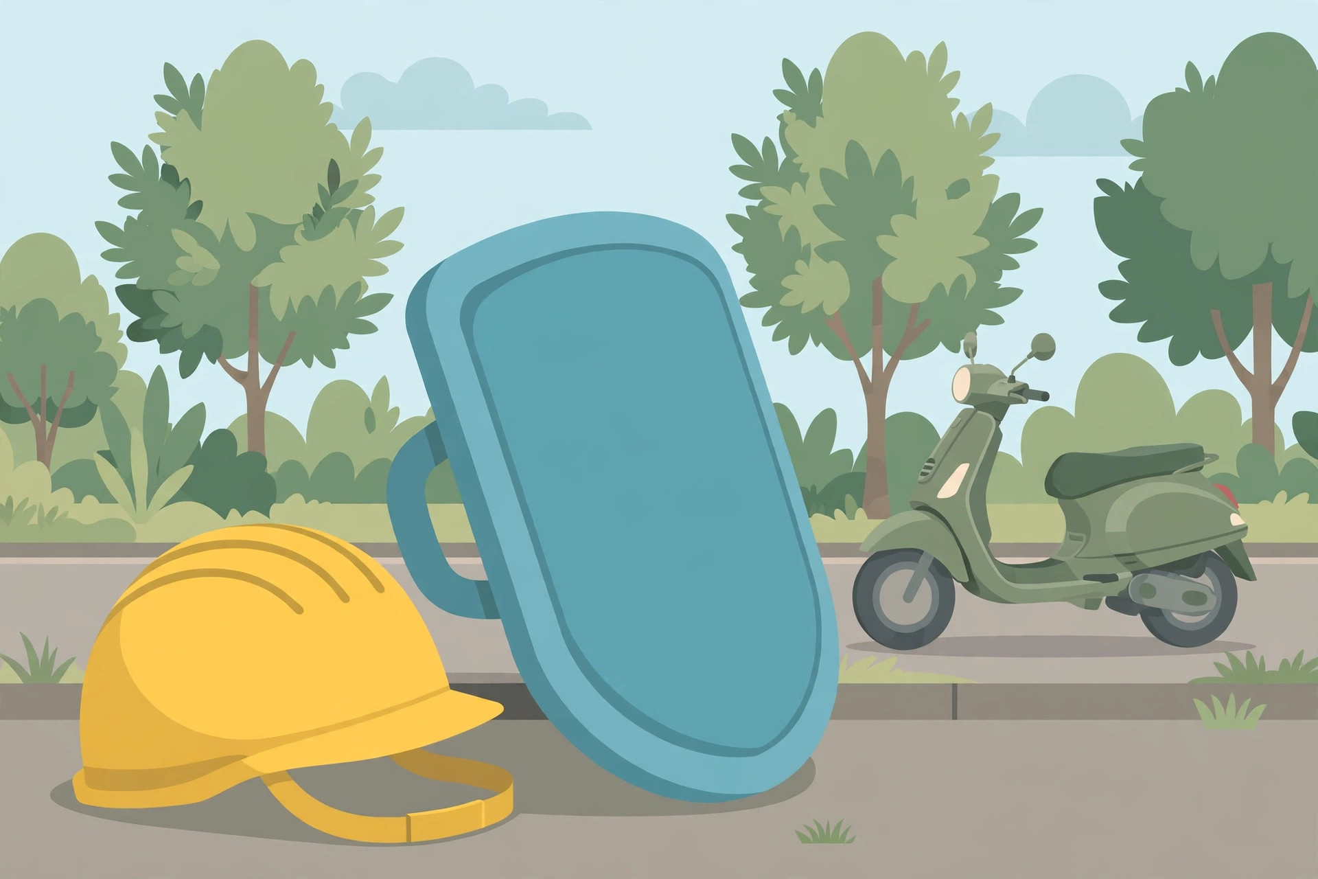Illustration of a safety helmet and protective shield symbolising accident insurance