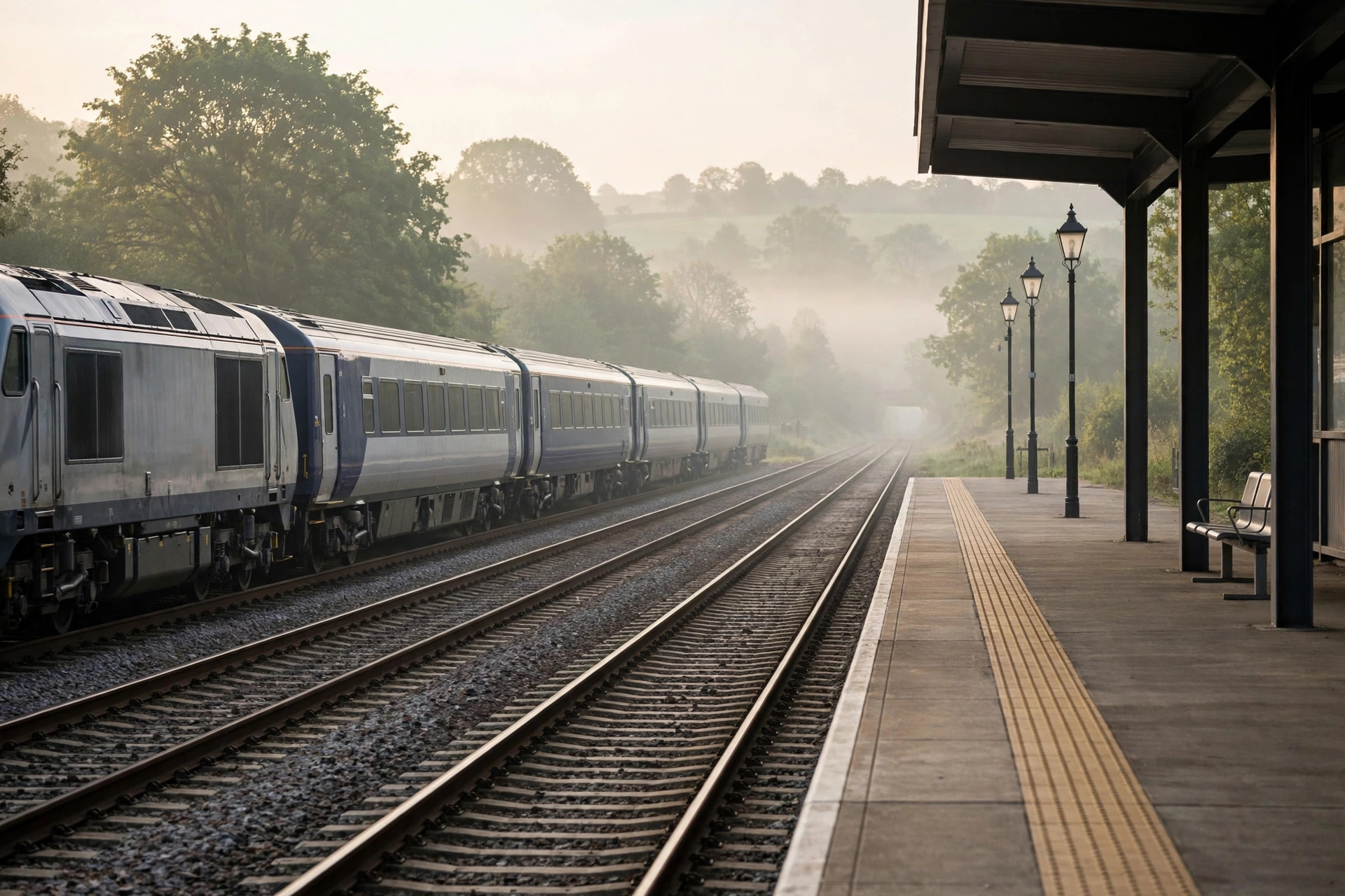 Illustration of a train at a station platform symbolising railway recruitment